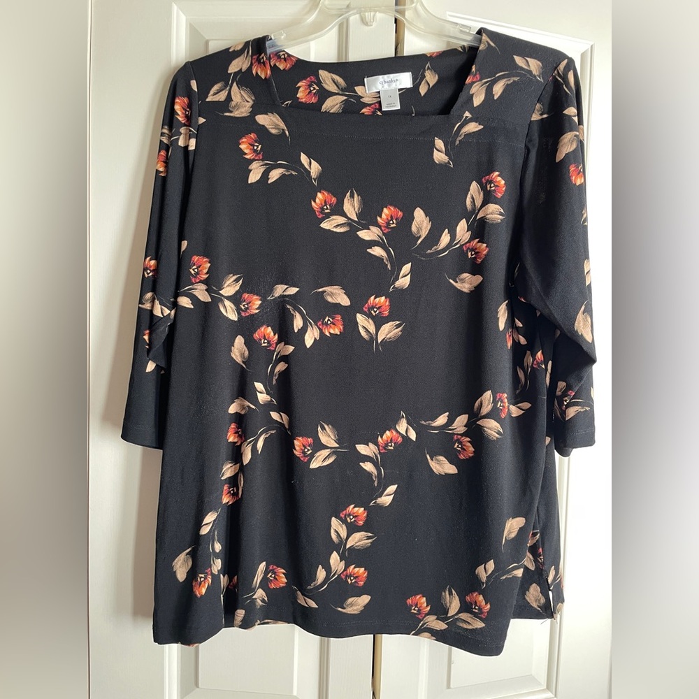 CJ Banks Black Floral Long Sleeve Top